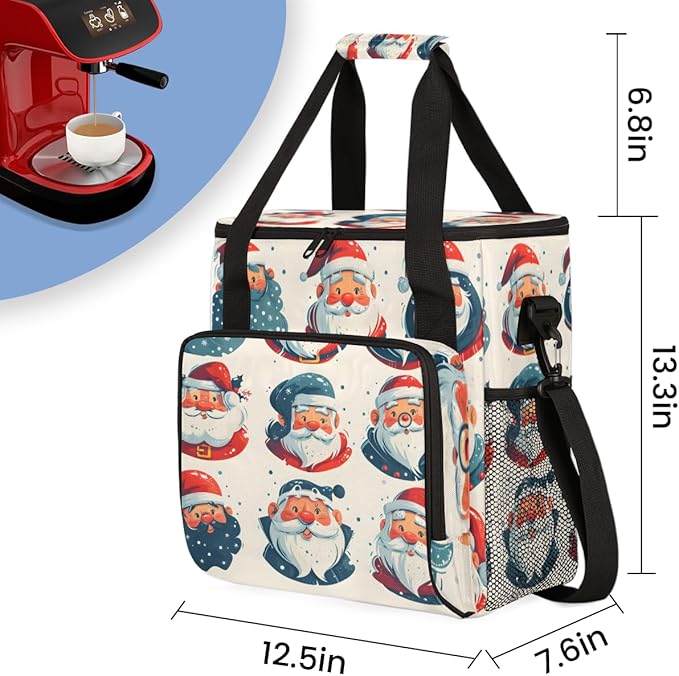 Colorful Santa Claus Coffee Maker Carrying Bag Xmas Santa Claus Travel Storage Bag Compatible with K-Mini or K-Mini Plus Single Serve Coffee Brewer Carrying Case with Pockets &amp Shoulder Strap