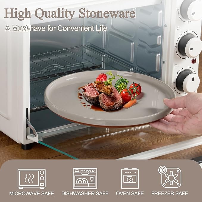 LIANYU 18 Piece Dinnerware Sets for 6 Modern Style Stoneware Dinnerware Set Scratch Resistant Dishwasher Safe Bowl and Plate Sets Ceramic Dish Dinner Set Terra Brown