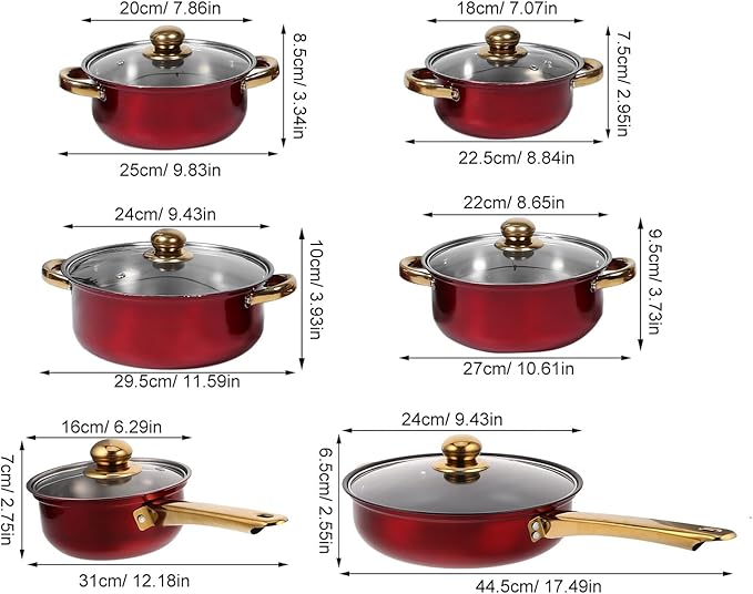 Nonstick Stainless Steel Cookware Set with Heat-resistant Gold Handles Versatile Pots and Frying Pans for Healthy Cooking and Easy Cleaning Stylish Kitchen Essential in Wine Red