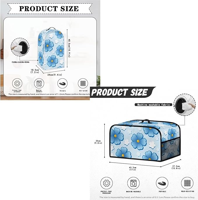 Blue Floral 4 Slice Toaster Cover Small Appliance Cover 3-Pcs SetBread Toaster  Blender and Slow Cooker Dust and Fingerprint Protection Machine Washable Kitchen Decor (Blue)