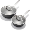 OXO Good Grips Pro 1QT and 2QT Saucepan Pot Set with Lids 3-Layered German Engineered Nonstick Coating Stainless Steel Handles Black