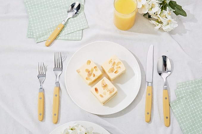 ANNOVA Silverware Set Retro/Rivet Colorful Stainless Steel Tableware Kitchen Flatware Set Utensils Includes Dinner Knives Forks Spoons Salad Forks &amp Dessert Spoons (Ginger Yellow 20 Pieces)