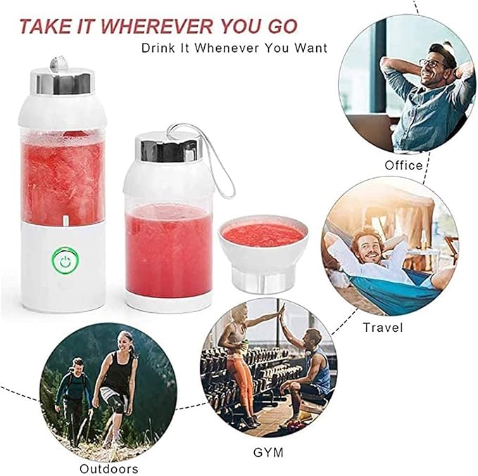 Portable Personal Blender Household Juicer Fruit Shake Mixer - Six Blades 550ml Cooking Machine with USB Charging Cable (Color : A)