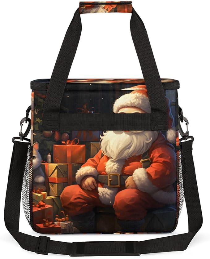 Colorful Santa Claus Coffee Maker Carrying Bag Retro Santa Claus Travel Storage Bag Compatible with K-Mini or K-Mini Plus Single Serve Coffee Brewer Carrying Case with Pockets &amp Shoulder Strap