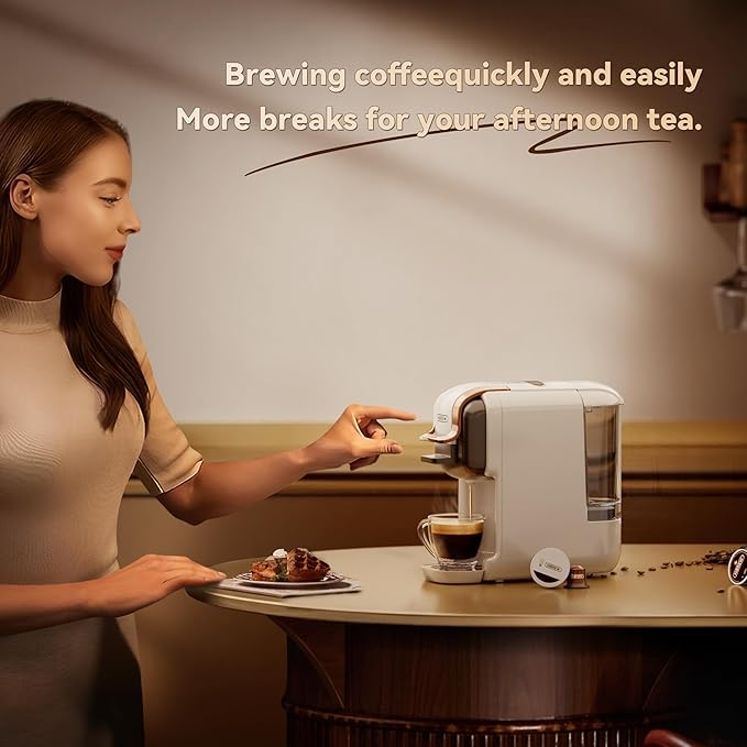 HIBREW H2B 5-in-1 Pod Coffee Maker - Compatible With 4 Coffee Capsule as Well as Espresso Powder Makes Iced Coffee Espresso Cappuccino Long Black. Hotel Kitchen Coffee Machine