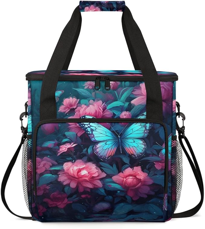 Dreamy Butterfly Coffee Maker Carrying Bag Cute Butterfly Travel Storage Bag Compatible with K-Mini or K-Mini Plus Single Serve Coffee Brewer Carrying Case with Multiple Pockets &amp Shoulder Strap