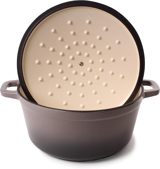 BergHOFF 3Pc Neo Enameled Cast Iron Cookware Set 3qt. Dutch Oven Matching Lid Fry Pan 10 Inches Oven Safe Up To 400°F Oyster