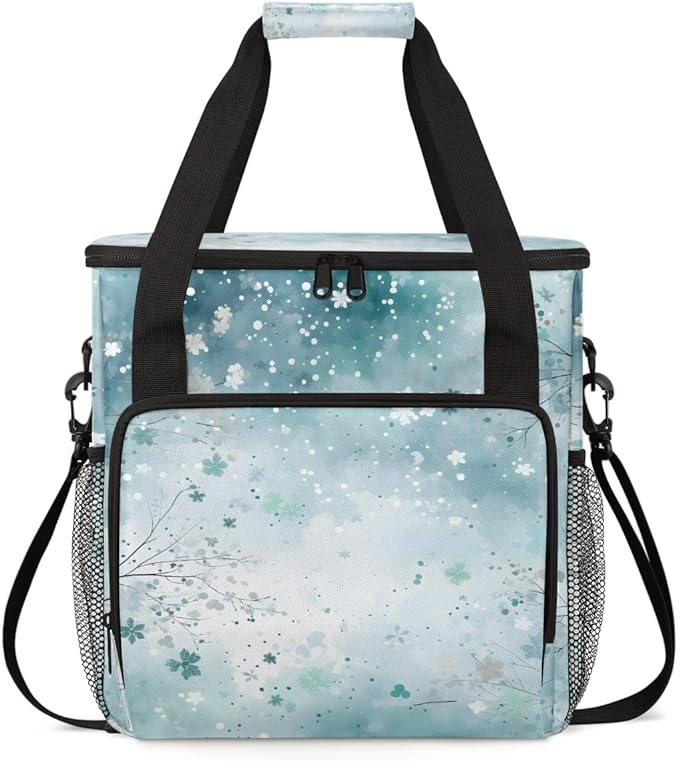 Glitter Coffee Maker Carrying Bag Blue Snow Portable Travel Storage Tote Bag Compatible with K-Mini or K-Mini Plus Single Serve Coffee Brewer Carrying Case with Multiple Pockets &amp Shoulder Strap