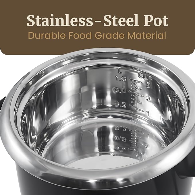 Elite Gourmet ERC2010B Electric Rice Cooker with Stainless Steel Inner Pot Makes Soups Stews Porridge's Grains and Cereals 10 cups cooked (5 Cups uncooked) Black