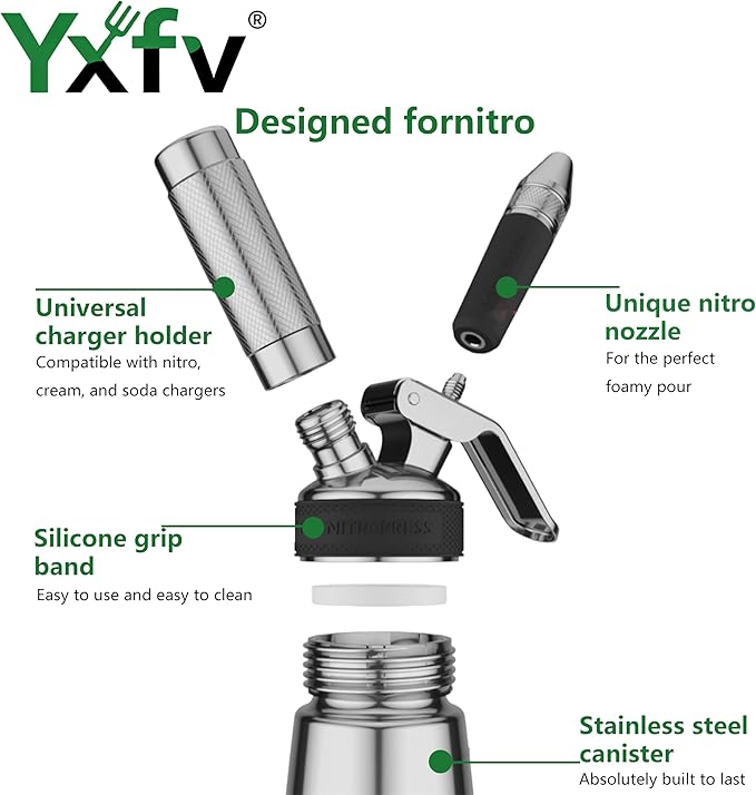 Nitro Cold Brew Coffee Maker Portable Nitrogen Infuser for Smooth Nitro Drinks Cocktails Tea Stainless Steel Uses N2 Cartridges