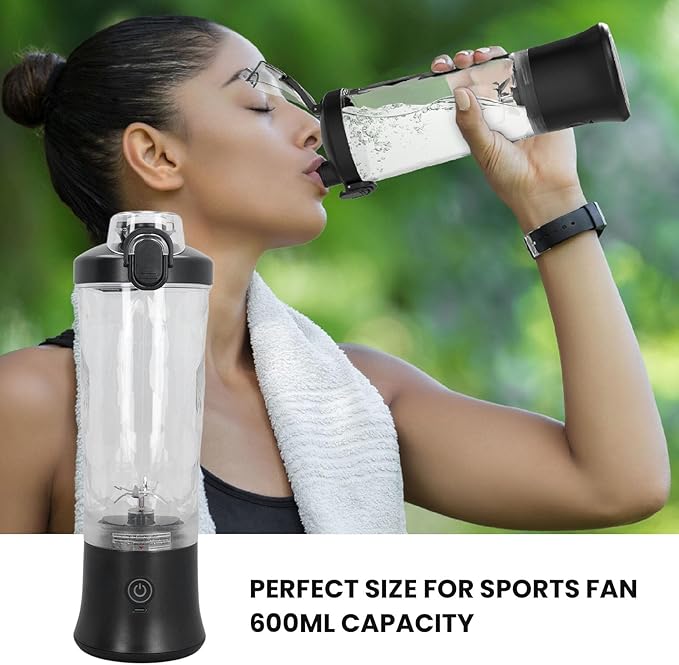 Portable Blender 600ml Cup 18000RPM Speed USB Rechargeable Mini Juicer Cup Electric Fruit Mixer for Travel Black Stainless Steel Blades
