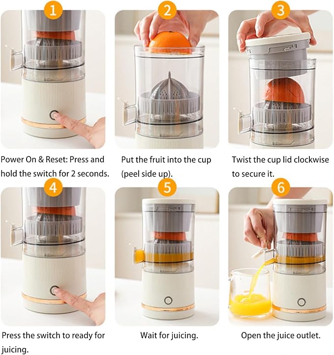 Portable Juicer Blender Electric Fruit Juicer with 4.3in Wide Mouth 90% High Juice Yield Electric Fruit Juicers600ml Rechargeable for Travel &amp Office(White)