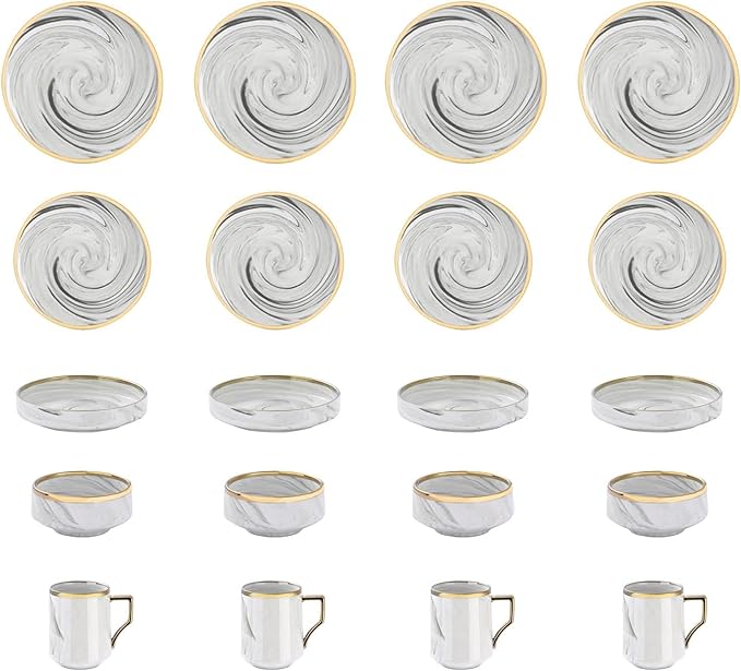 Fine China Artisan Marbled 20pc Dinner Set Grey