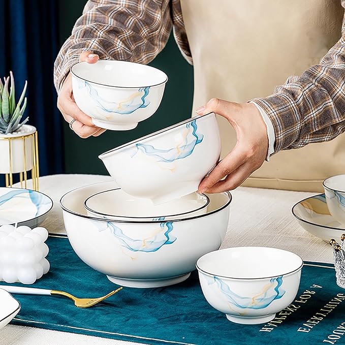 Simple Dining Ware Set 49 Pieces Bowl and Plate Set Dishes Set for 12 Wear Resistant and Scratch Resistant Dinnerware Sets Heat Insulation Anti-Scald Bakeable and Microwavable Easy to Heat Up