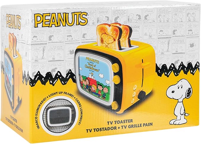 Uncanny Brands Peanuts Retro TV Toaster with Light Up Frame Two Slice Model with Snoopy Artwork Themed Kitchen Appliance