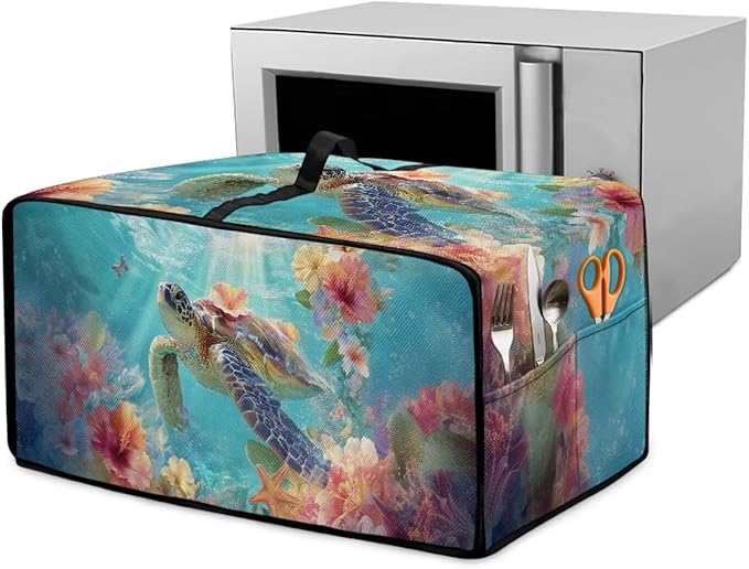 Sea Turtle Print Toaster Oven Air Fryer Cover Hibiscus Starfish Print Bread Maker Machine Covers with Side Pockets Kitchen Small Appliance Cover S