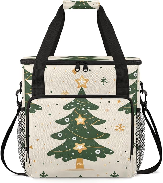 Christmas Festivals Coffee Maker Carrying Bag Bright Tree Travel Storage Bag Compatible with K-Mini or K-Mini Plus Single Serve Coffee Brewer Carrying Case with Multiple Pockets &amp Shoulder Strap