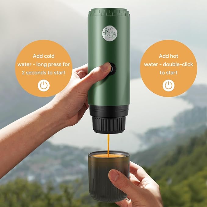 Portable Electric Espresso Machine Travel Coffee Maker for Camping Car Coffee Maker Self-Heating with USB-C 20 Bar Coffee Maker With Ground Coffee &amp NS Capsule for RV Hiking Office(Green)