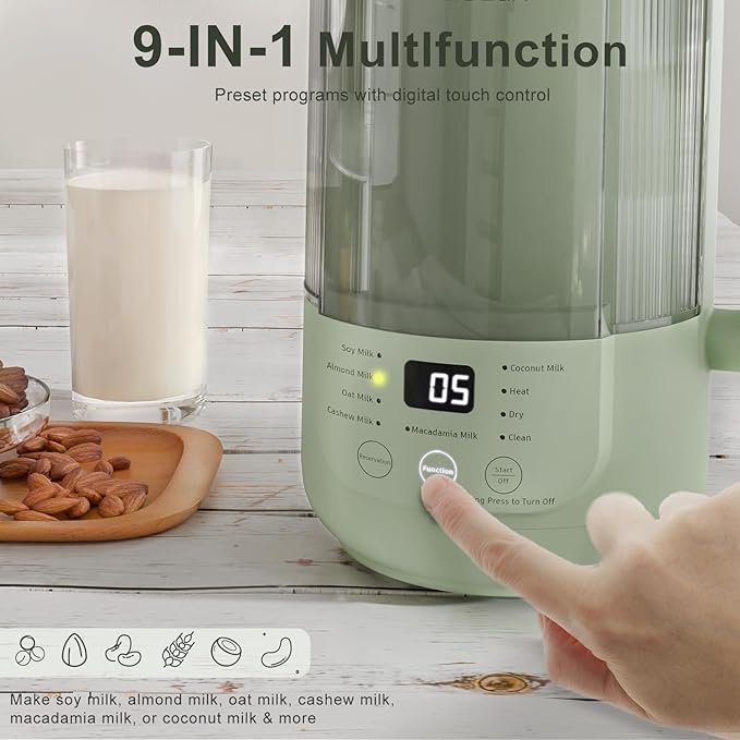 9 in 1 Nut Milk Maker Machine 40oz Nut Milk Maker for Soy Almond Oat Plant Based Milks and Non-Dairy Milk Automatic Soy Milk Maker with Low Noise/12-hour Delay Start/Auto Clean/Keep Warm