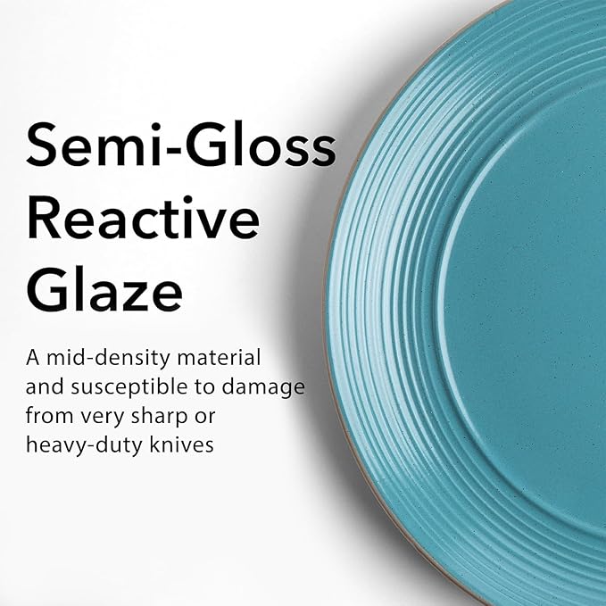 RINGAR Round Stoneware 16pc Dinnerware Set of 4 Dinner Plates Side Plates Cereal Bowls Mugs - Speckle Matte Turquoise (428693)