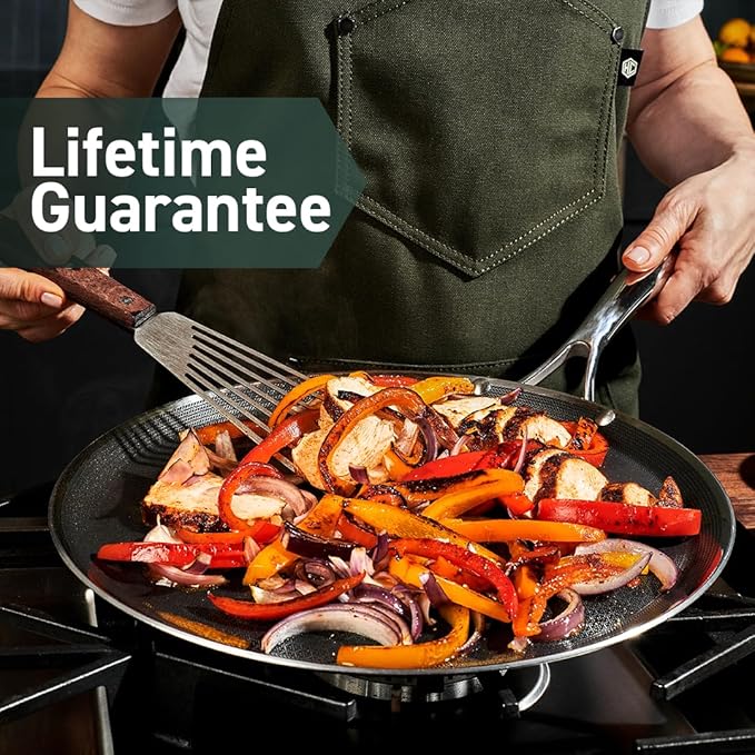 HexClad Hybrid Nonstick 7-Piece Cookware Set 14 Pan with Lid 14 Wok with Lid 12 Griddle and 10 Pan Stay-Cool Handles Dishwasher and Oven-Safe Induction Ready Compatible with All Cooktops
