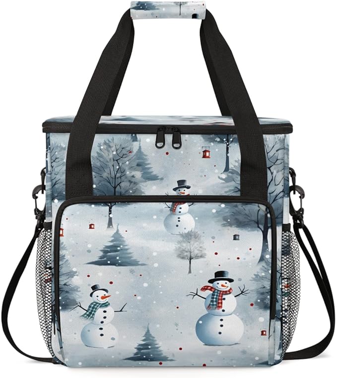 Xmas Snowman Coffee Maker Carrying Bag Mystical Snowman Travel Storage Bag Compatible with K-Mini or K-Mini Plus Single Serve Coffee Brewer Carrying Case with Multiple Pockets &amp Shoulder Strap