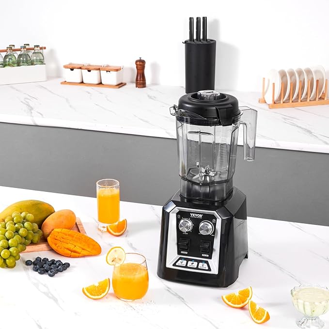 VEVOR Professional Blender Commercial Countertop Blenders 68 oz Jar Blender Combo Stainless Steel 3 Functions for Frozen Drinks Shakes Smoothies Peree and Crush Ice Black