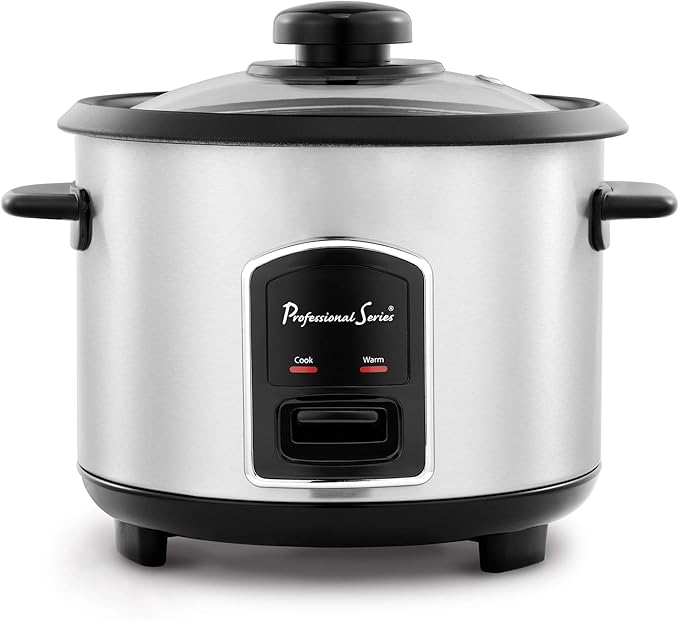 6-Cup Rice Cooker with Glass Lid Stainless Steel