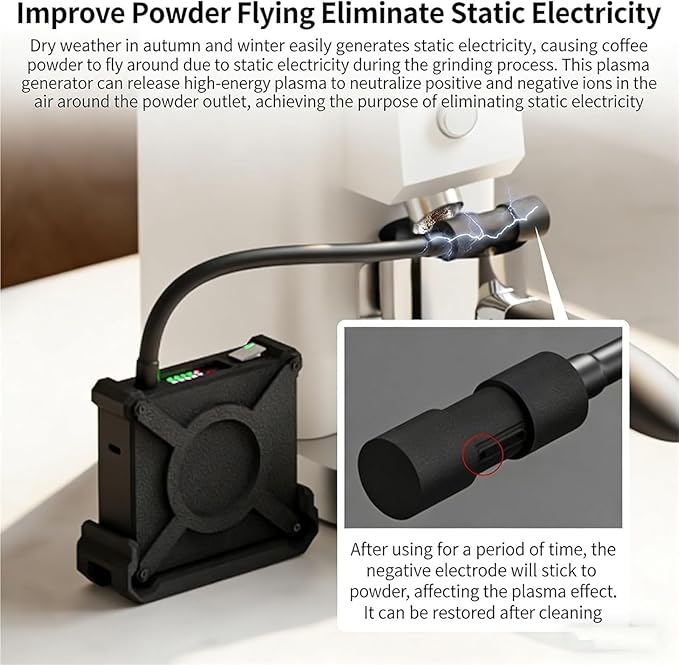 Adjustable Gooseneck Coffee Machine with Anti-static Powder Splash-proof Ground Coffee Plasma Generator &amp Power Display - Perfect for Precision Grinding