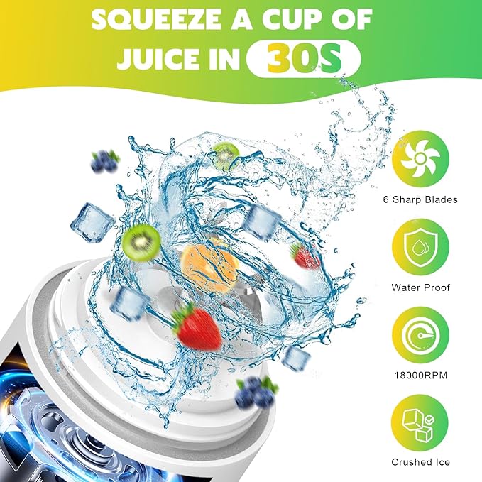 Portable Blender Personal Juicer for Shakes and Smoothies - 20 OZ Electric Protein Shaker Bottle with Insulated Sleeve Travel Lid USB-C Rechargeable - Mini Small Blender Cup for Kitchen Office Gym