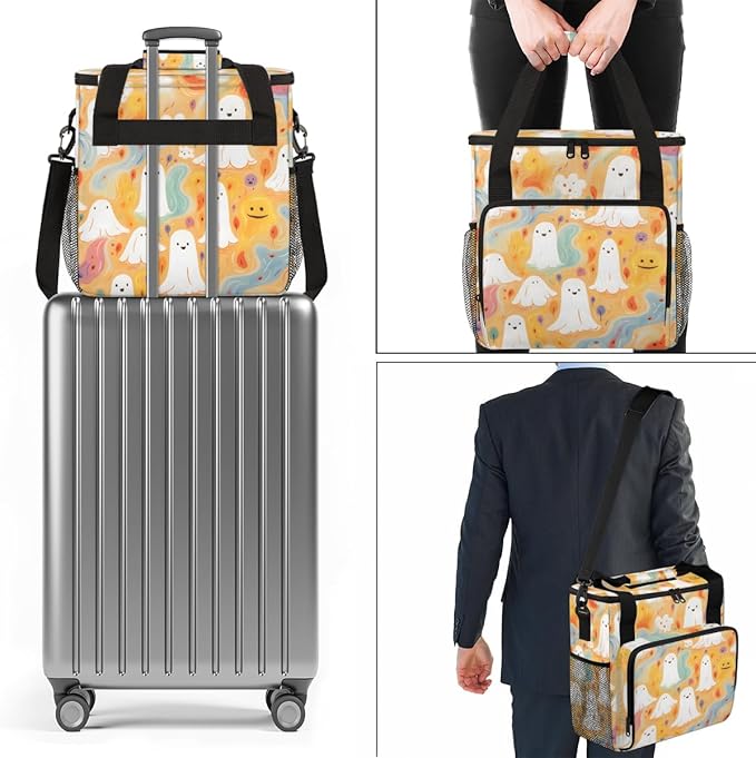 Halloween Ghosts Coffee Maker Carrying Bag Oil Painting Ghosts Travel Storage Bag Compatible with K-Mini or K-Mini Plus Single Serve Coffee Brewer Carrying Case with Pockets &amp Shoulder Strap