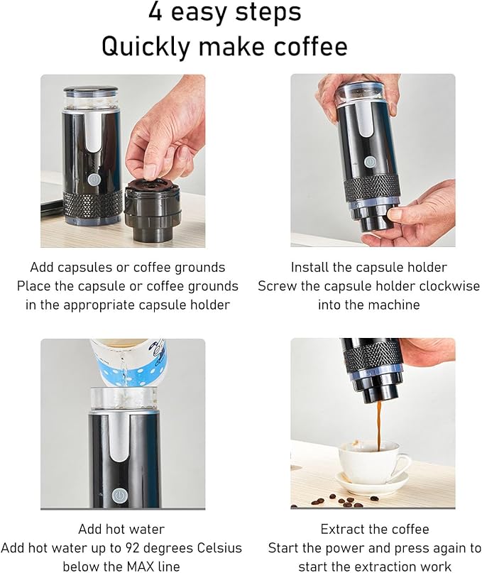 Pomya Portable Espresso Machine Electric Mini Coffeemaker Machine Compatible Coffee Capsules and Ground Coffee Rechargeable Handheld Coffee Maker Machine for Car Travel Camping