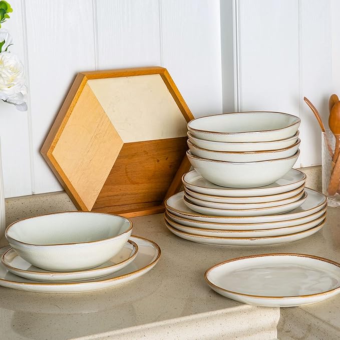 AmorArc Ceramic Dinnerware SetsHandmade Reactive Glaze Plates and Bowls SetsHighly Chip and Crack Resistant | Dishwasher &amp Microwave Safe Dishes Set Service for 4 (24pc)