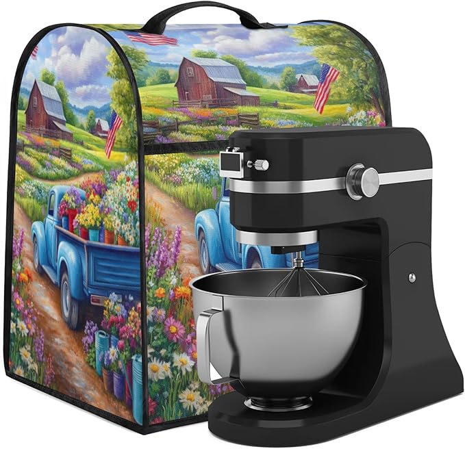 cfpolar Kitchen Aid Mixer Cover Compatible with 6-8 Quarts Spring Flower American Banner Stand Mixer Cover Kitchen Aid Mixers Accessories Appliance Organizer Bag Dust Covers with Zipper Pocket