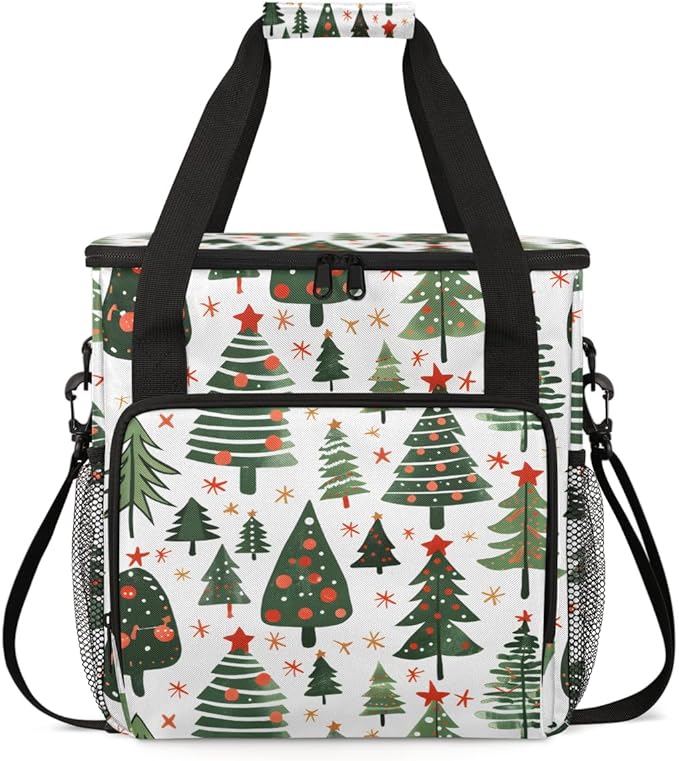 Xmas Abstract Tree Coffee Maker Carrying Bag Portable Travel Storage Tote Bag Compatible with K-Mini or K-Mini Plus Single Serve Coffee Brewer Carrying Case with Multiple Pockets &amp Shoulder Stra