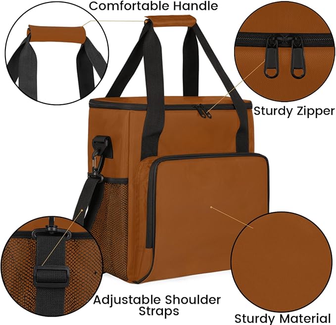 Brown Coffee Maker Carrying Bag Waterproof Insulated Leakproof Cooler Bag Portable Storage Tote Bag Organizer With Shoulder Strap