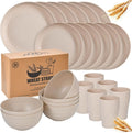 24 - Piece Wheat Straw Dinnerware Set - Plates and Bowls for 6 Unbreakable Dishwasher &amp Microwave Safe Reusable Lightweight Tableware Ideal for Camping and Everyday Use (Beige)