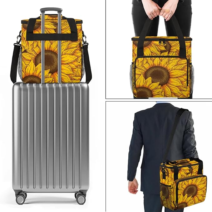 Floral Sunflowers Coffee Maker Travel Bag for Keurig K-Mini/K-Mini Plus Insulated Waterproof Tote with Pockets for K-Cup Portable Single-Serve Brewer Case