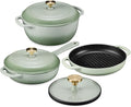 Best Choice Products Non-Stick Pot &amp Pan Cookware Set Cast Iron 2Qt Skillet W/Lid 10 Grill Or Griddle Pan W/Press 6Qt Enameled Dutch Oven Non-toxic For Cooking &amp Grilling - Sage