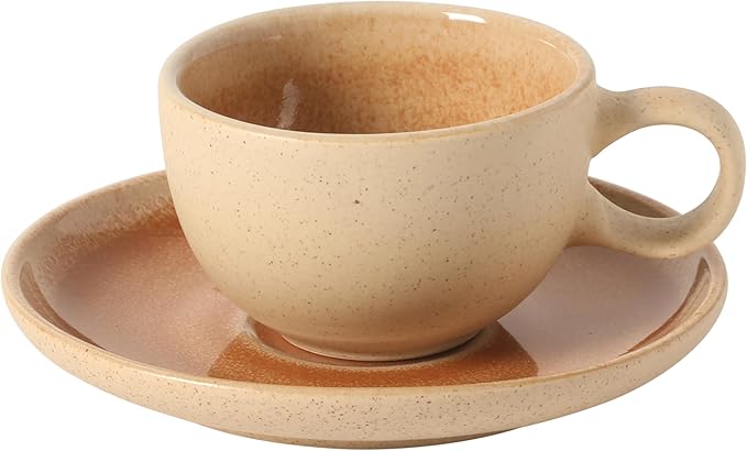 Gibson Elite Manila Bay 8-Piece Stoneware 5 oz Cup and Saucer Set Reactive Glaze Espresso &amp Coffee Cups with Saucers Assorted Colors