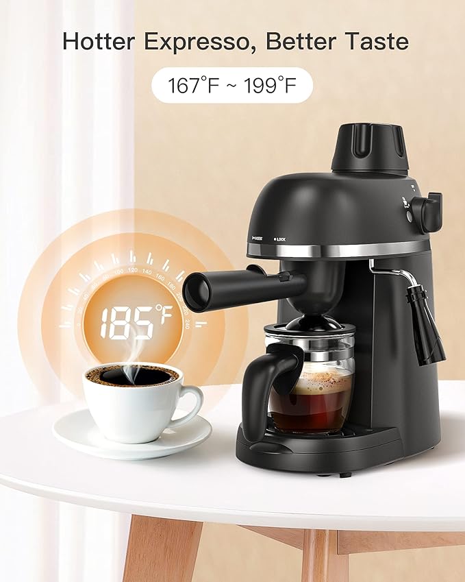 Steam Espresso Machine with Milk Frother 1-4 Cup Mini Expresso Coffee Maker for Home Latte Cappuccino Machine Includes Carafe Black