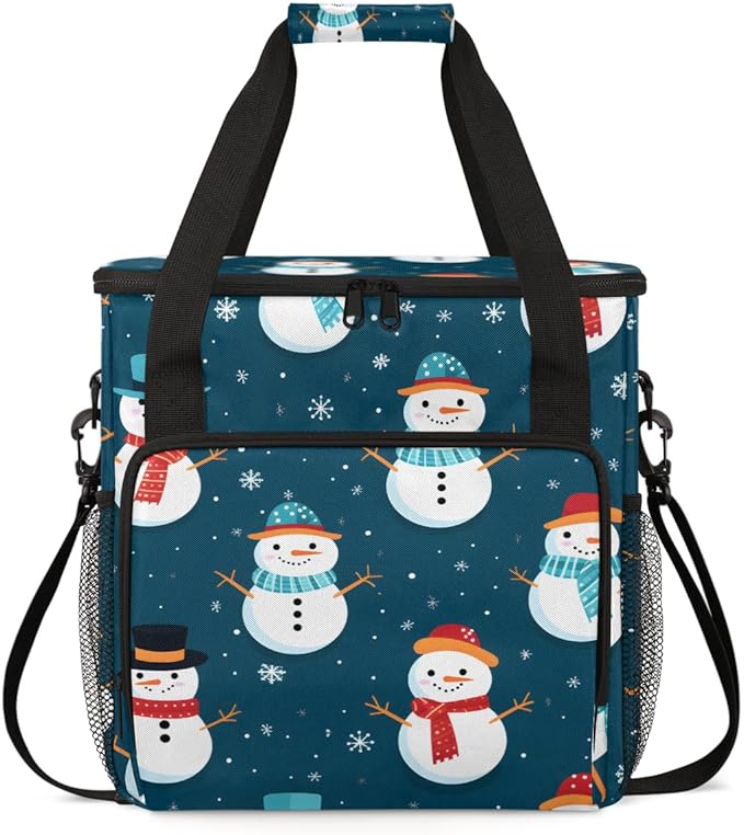 Watercolor Snowman Coffee Maker Carrying Bag Glitter Snowman Travel Storage Bag Compatible with K-Mini or K-Mini Plus Single Serve Coffee Brewer Carrying Case with Multiple Pockets &amp Shoulder St