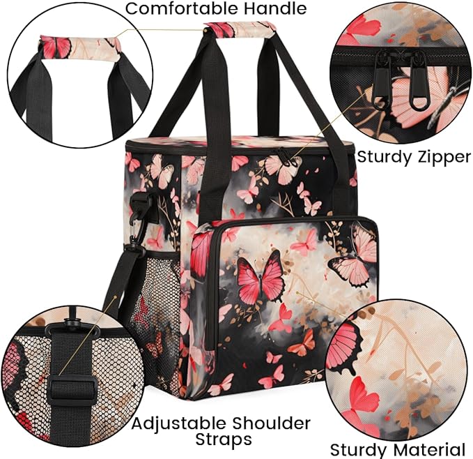 Abstract Butterfly Coffee Maker Carrying Bag Portable Travel Storage Tote Bag Compatible with K-Mini or K-Mini Plus Single Serve Coffee Brewer Carrying Case with Multiple Pockets &amp Shoulder Stra