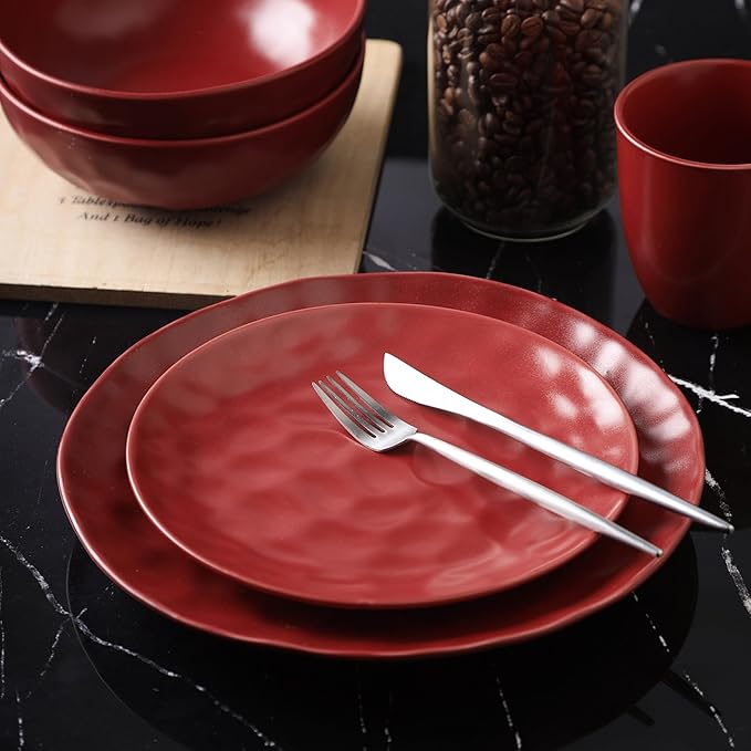 Stone Lain Sam Porcelain16 Piece Dinnerware Set Home Kitchen Dish Set with Dinner Plates Salad Plates Bowls &amp Mugs - Service for 4 Red