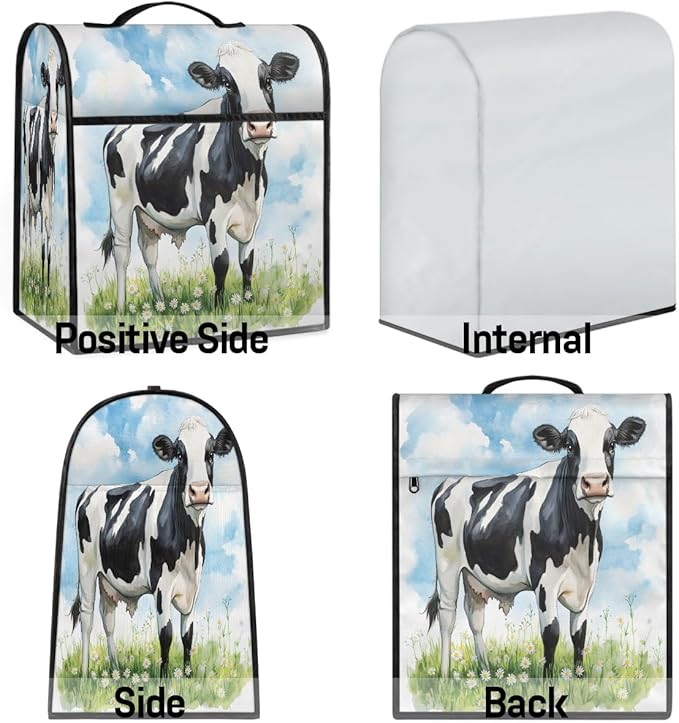 Kitchen Aid Mixer Cover Flower Animal Cow Stand Mixer Cover Compatible with 6-8 Quarts Stand Mixers Dust Covers with Zipper Pocket Foldable Washable Kitchen Aid Organizer Bag