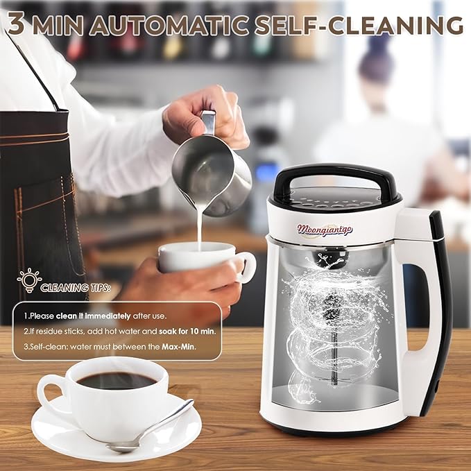 Moongiantgo Automatic Soy Milk Maker 37.2oz 1100ml 8 in 1 Nut Milk Maker with Self-Cleaning/Boil Water/Recipe Homemade Almond Milk Machine Plant Based Milk Juice Beverages Maker 110V