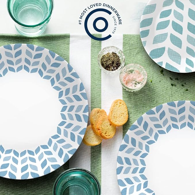 Corelle Global Collection Vitrelle 18-Piece Dinnerware Set Triple Layer Recycled Glass Lightweight Eco-Friendly Round Plates and Bowls Set Northern Pines