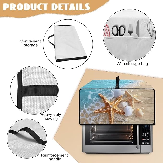 Doojoayie Starfish Toaster Oven Cover Coffee Print 8 Slice Bread Machine Dust Protector Universal Fit Dust-proof &amp Stain Resistant Covers for Kitchen Appliance Protection