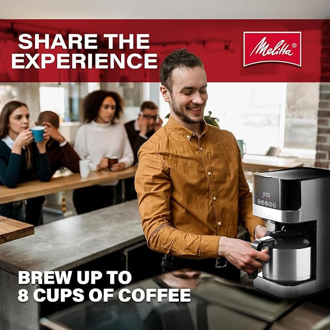 Melitta Aroma Tocco Thermal Drip Coffee Maker 8-Cup Programmable with Automatic Shut-Off Pause &amp Serve Stainless Steel Carafe with 5-Pack Coffee Filters