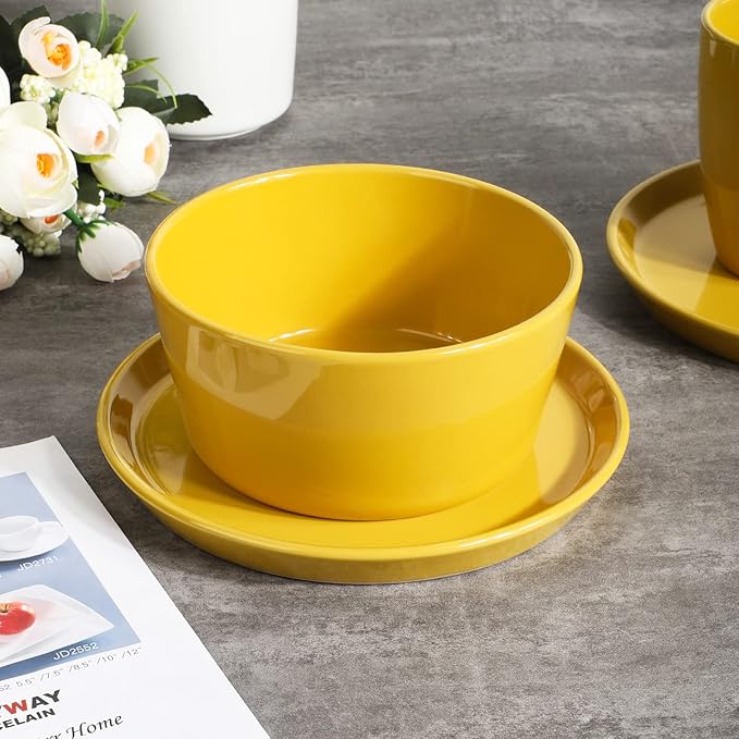 Plates and Bowls Sets 16 Pieces Dinnerware Sets Dishes Set for 4 Christmas Kitchen Set is Home Essentials Yellow